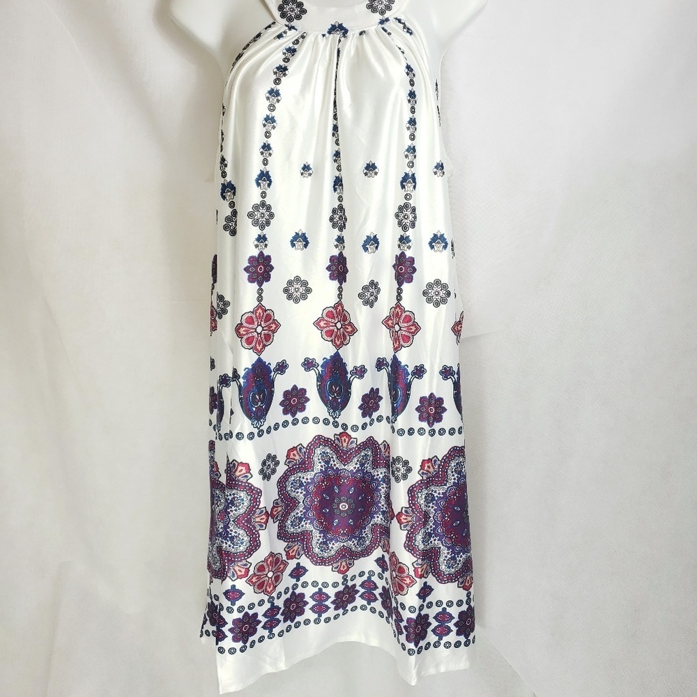 SALE! Boho white Sleeveless halter dress bold print Med - Picture 8 of 9
